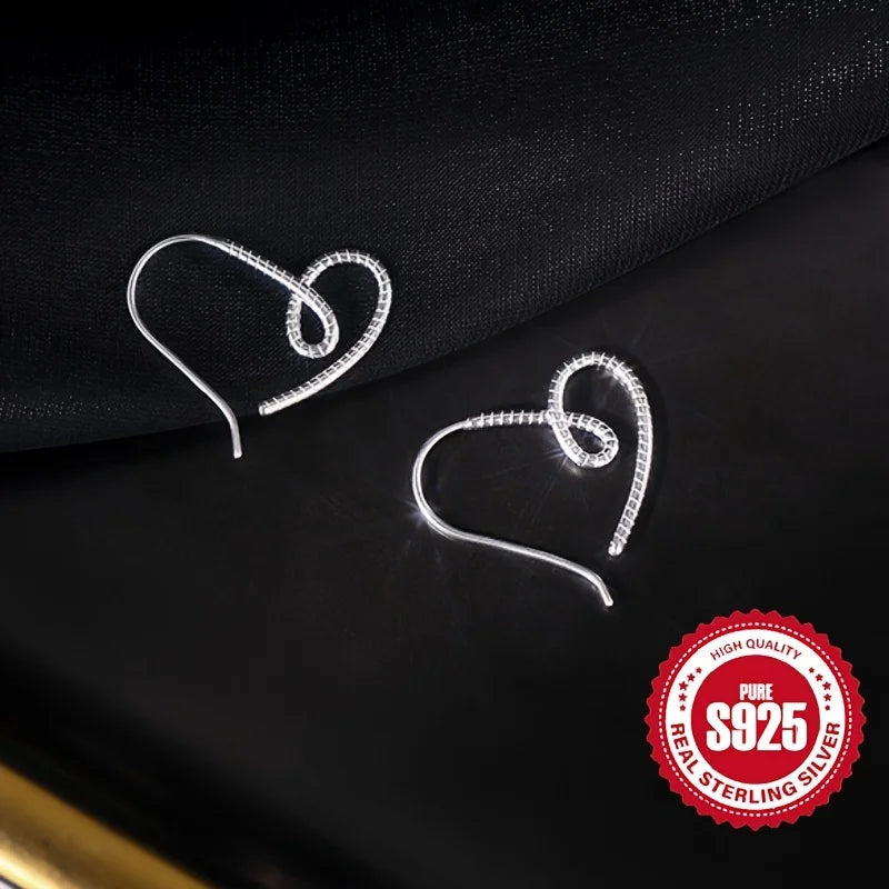 Pair of Twisted Heart Wire Ear Hooks Low Allergy 1.41g S925 Silver Suitable for Daily Wear Valentine's And Mother's Day Gifts