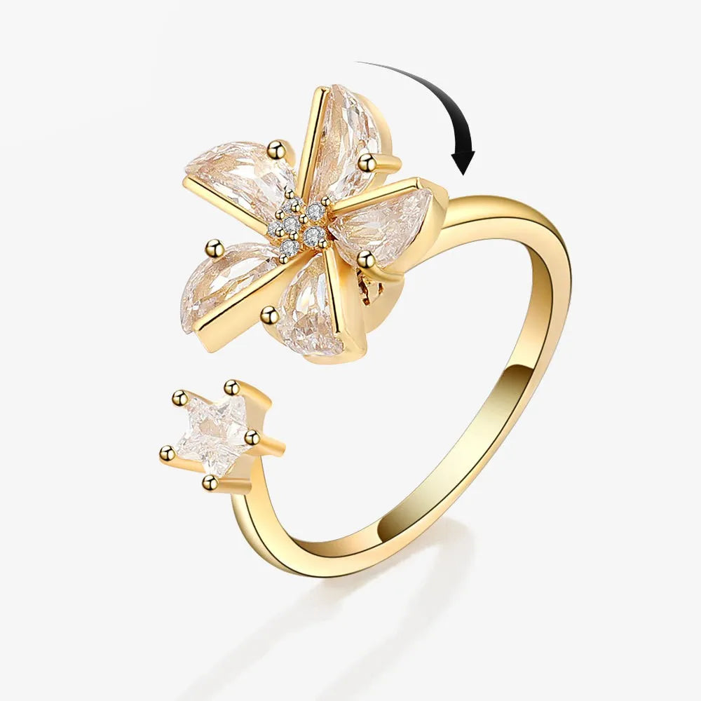 SMJEL Fidget Spinner Ring Anxiety for Women Multiple Crystal Flower Eye Butterfly Animal Ring Rotate Anti Stress Wedding Jewerly