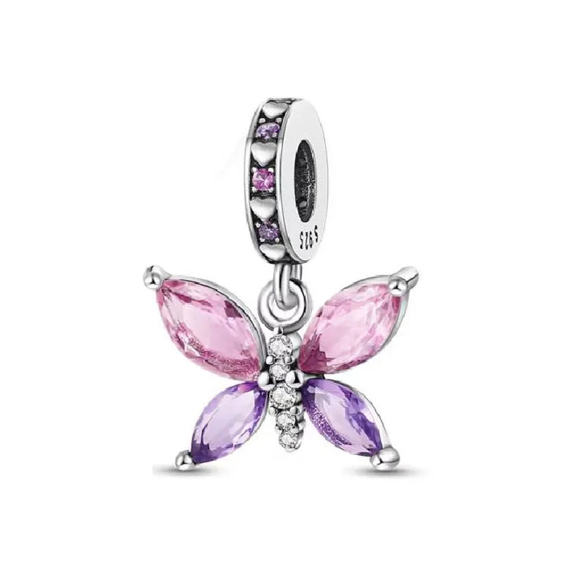2026 Spring Pink Series Ballon Butterfly Flower Pendant Fit S925 European 925 Sterling Silver Bracelet Bangles Necklace
