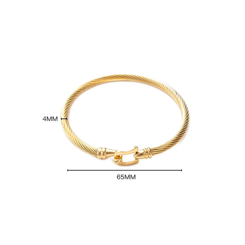 1PCS Stainless Steel Wire Bracelet Horseshoe Shaped Magnetic Buckle Trendy Minimalist Punk Gold Silver Black Men's Bracelet