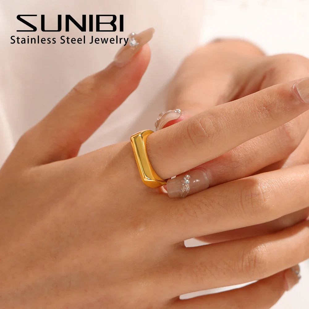 SUNIBI Stainless Steel Ring for Women 5mm Gold Color Custom Lover Couple Rings Gift Fashion Jewelry Wholesale/Dropshipping