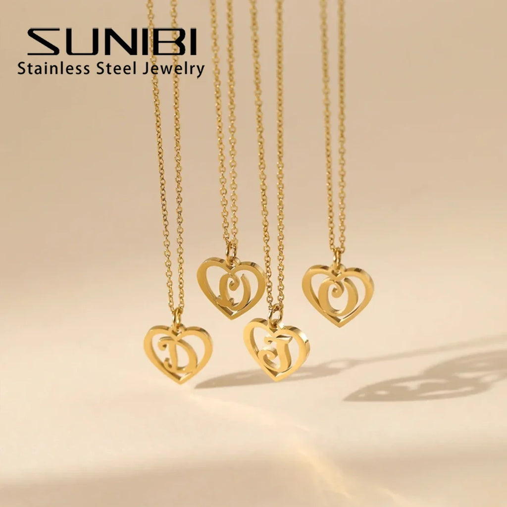 SUNIBI Stainless Steel Letter Heart Shape Hollow Pendant Charm for Bracelet Necklaces  for Women DIY Jewelry Making