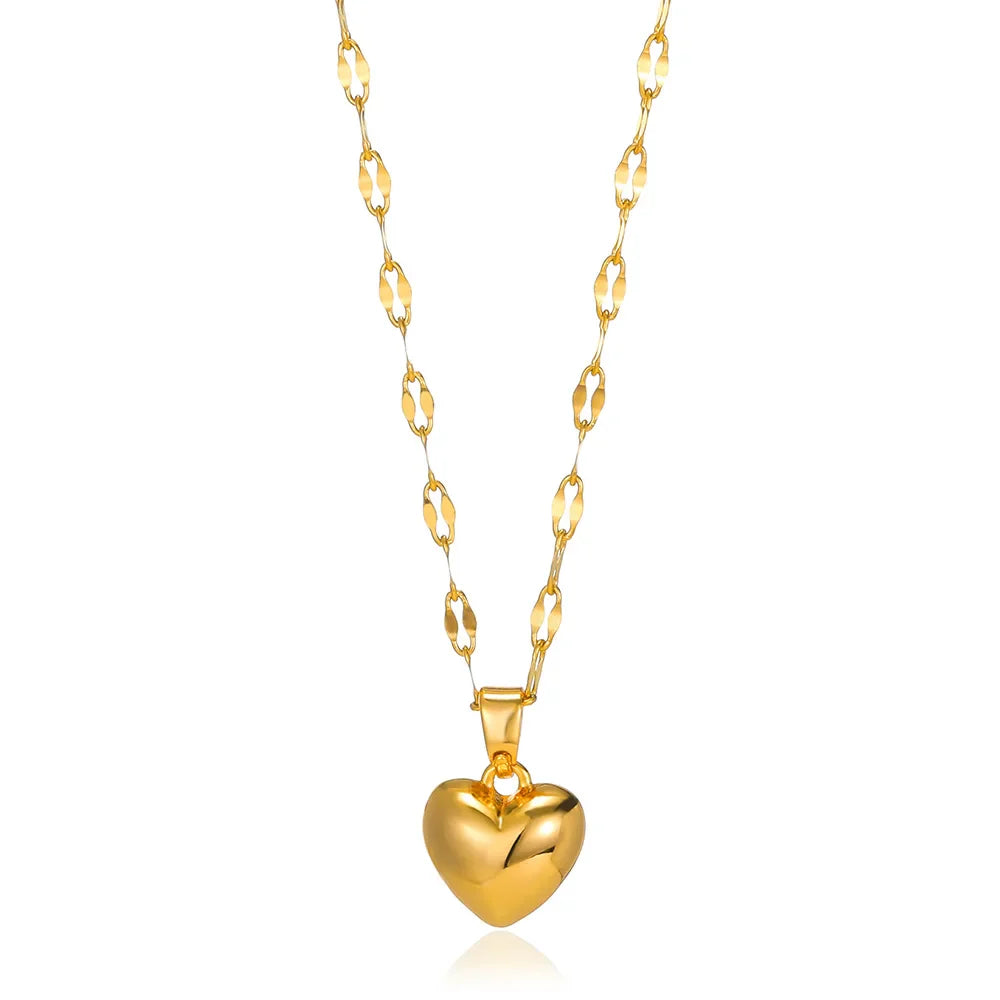 Geometric Heart Necklaces For Women Stainless Steel Gold Color Snake Chain Heart Necklace Aesthetic New Wedding Jewelry Gift