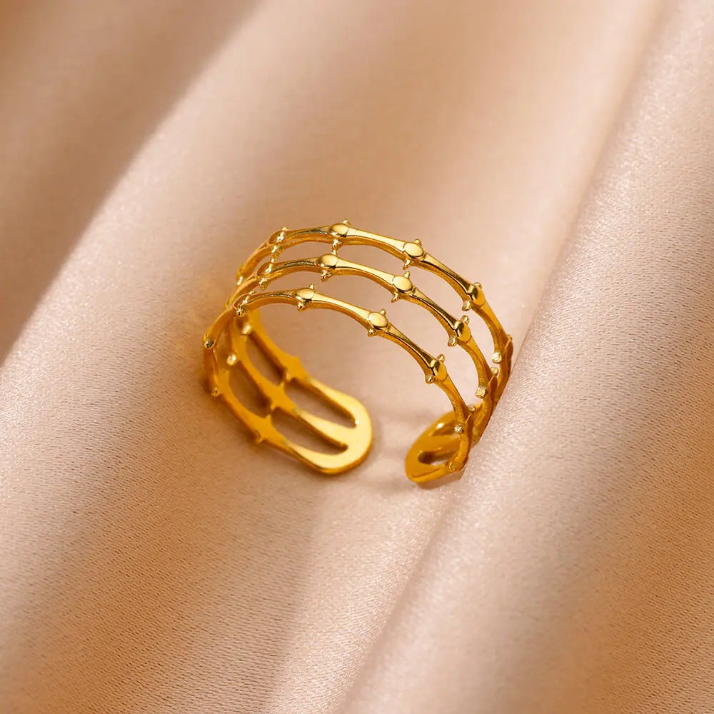 Gold Color Stainless Steel Multi Layer Rings for Women Hollow out Open Finger Ring Fashion Wedding Party Jewelry Gift 2024 New