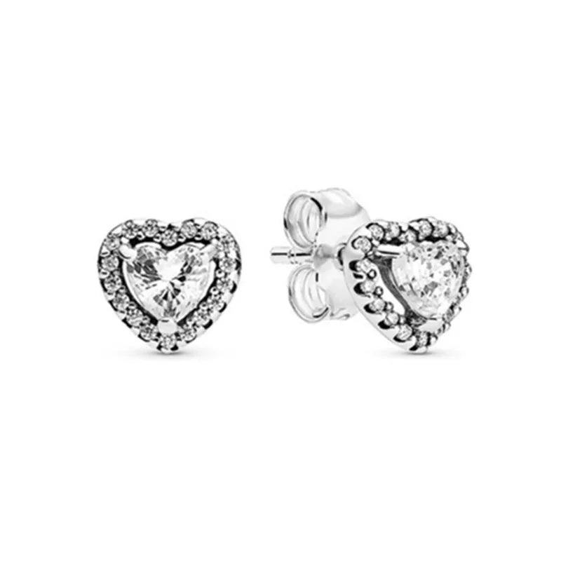 Christmas New 925 Silver Butterfly Blue Heart Red CZ Stud Earrings, Fit Women's Charm Jewelry Gifts Wedding