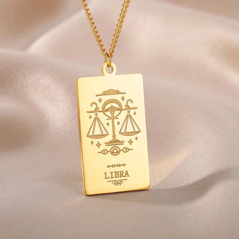Stainless Steel Zodiac Sign Necklace For Women Vintage Constellation Libra Pendant Chain Collar Aesthetic 2024 New Trend Jewelry