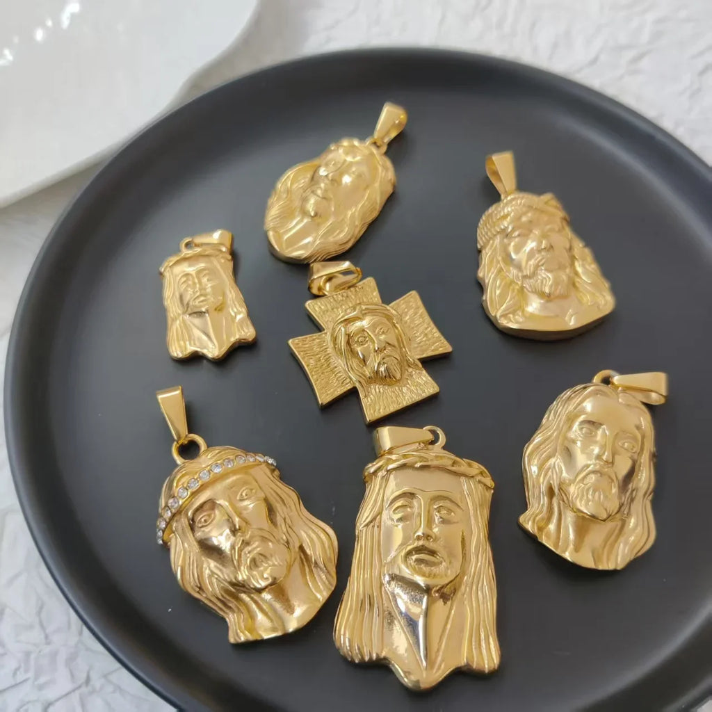 Hot Style Hip Hop 18K Gold Plated Stainless Steel Jesus Pendant for Women Men, Perfect for Daily Outfits & Concert Styles