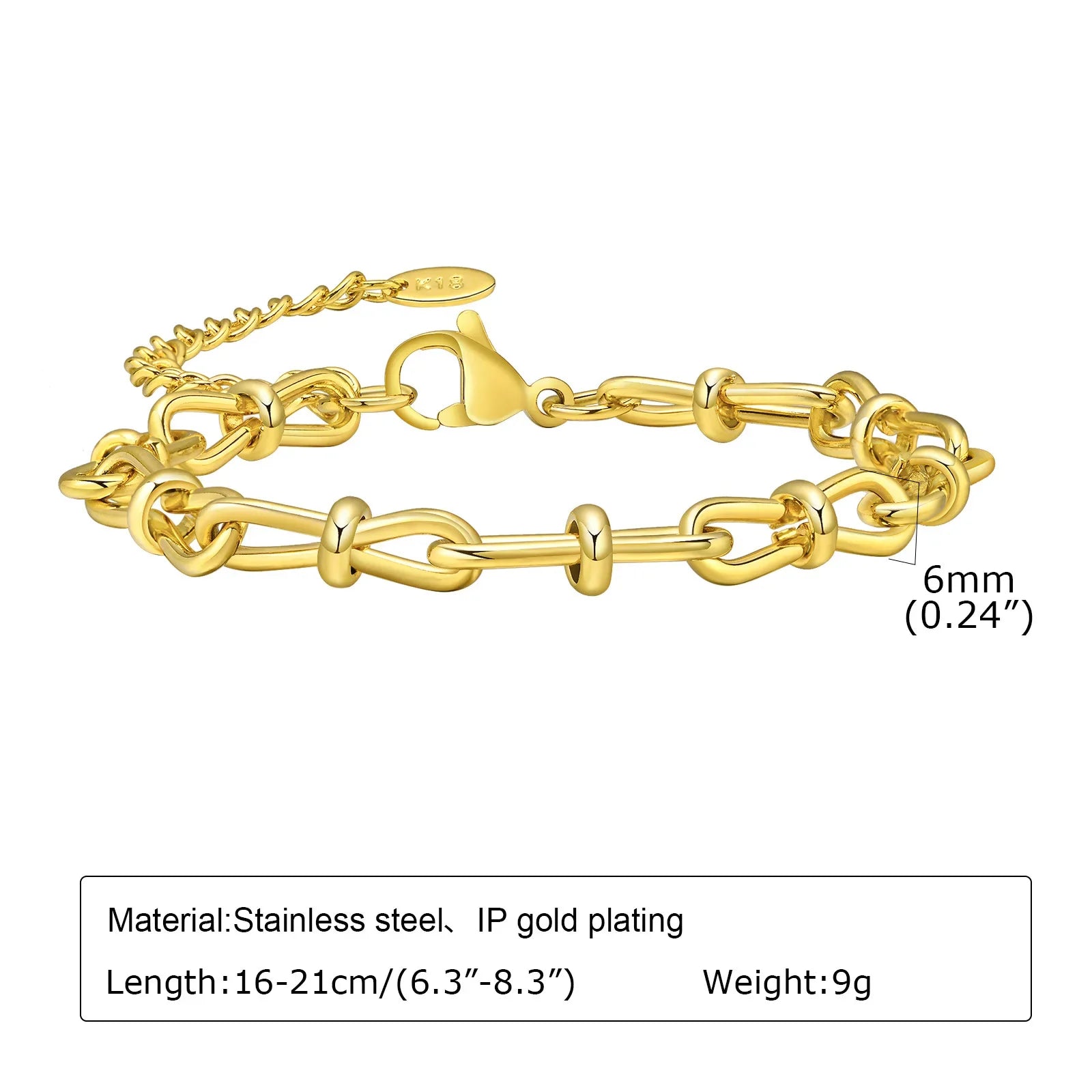 Statement Stainless Steel Chain Bracelet for Women, Vintage 18k Gold Plated Elegant Jewerlry