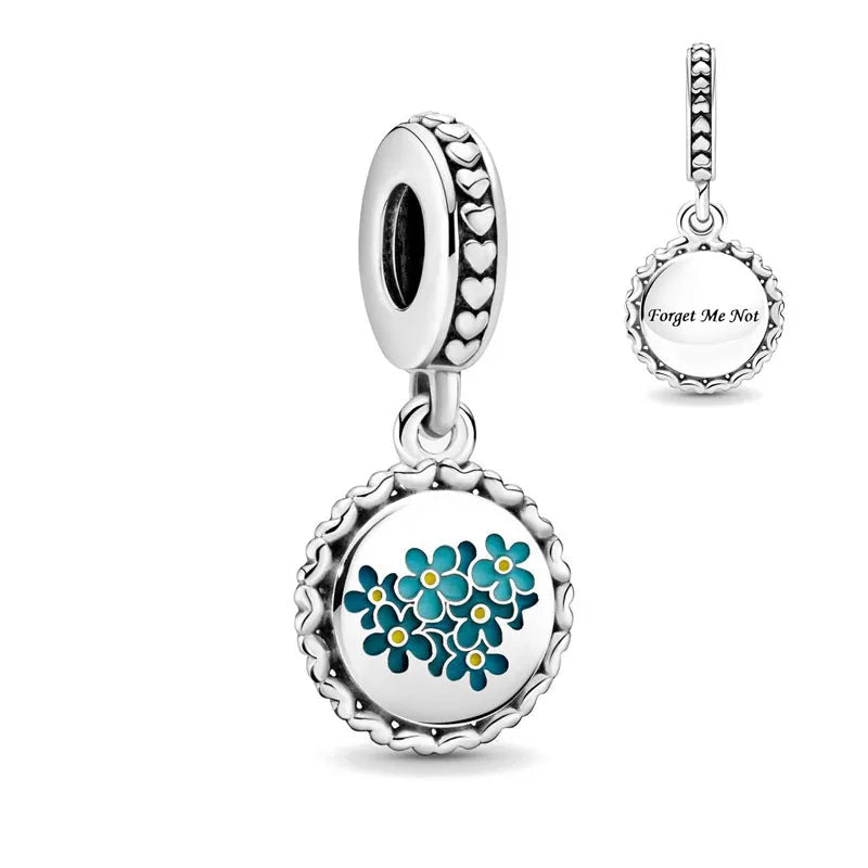 European New 925 Sterling Silver Spring New Pink Flower Ballon Cat Diy Beads Charm Fit European S925 Bracelet Bangles