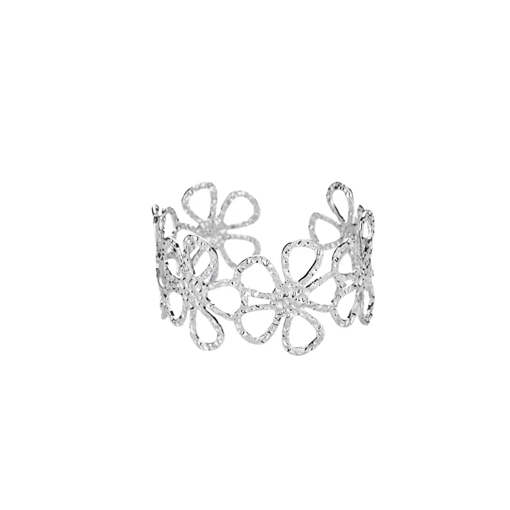 Vintage Flower Bangles For Women Gold Color Stainless Steel Flower Bangles Bracelets Femme Jewelry Party Gift pulseras