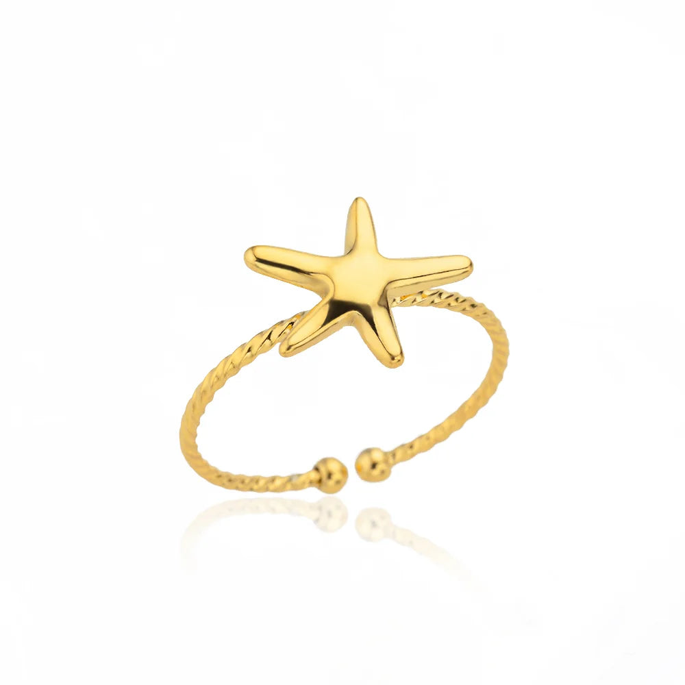 Stainless Steel Starfish Open Rings For Women Gold Color  Geometric Adjustable Ring Wedding Party Fashion Jewerly Gift anillos