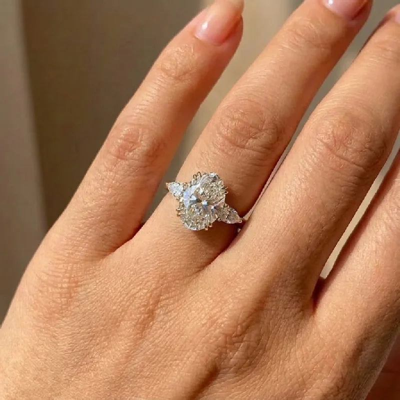 925 Sterling Silver Zirconia Gorgeous Shiny Oval Stone Rings For Women Engagement Wedding Luxury High Quality Fine Jewelry