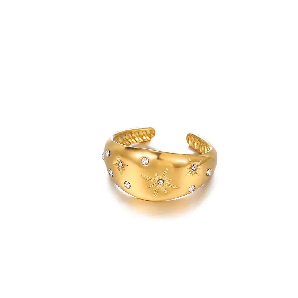 Stainless Steel Tiny Zircon Rings For Women Exquisite Gold Color Sun Double-Layer Ring Punk Hip-Hop Accessory Bague Jewelry Gift