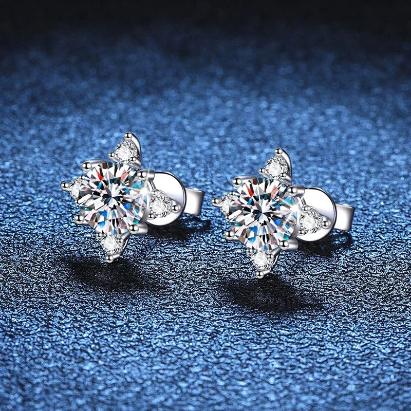 NeeTim 1ct 6.5mm D Color Moissanite Earrings 925 Sterling Silver  with White Gold Plated Stud Earring Wedding Jewelry for Women