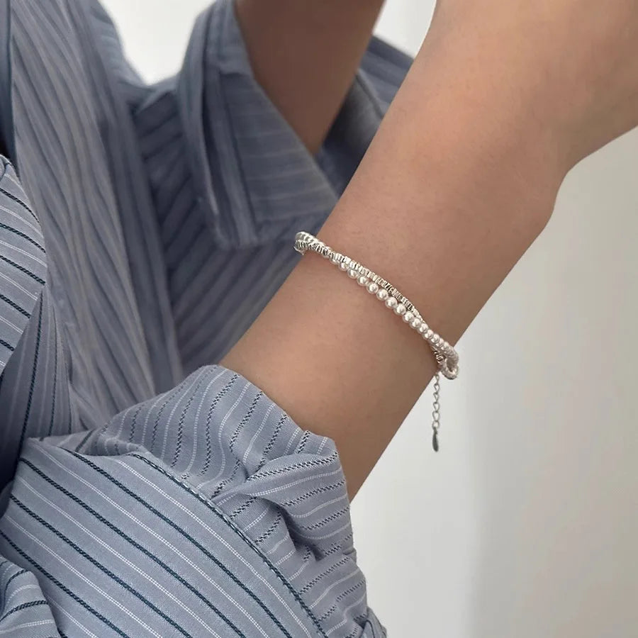VENTFILLE 925 Silver Double Layer Pearl Bracelet for Women Girl Design Bead Korean Jewelry Dropshipping