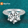 NeeTim 5 Carat Moissanite Wedding Rings For Women 925 Sterling Silver Eternity with White Gold Plated Band Engagement Jewelry