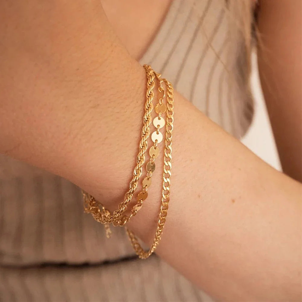 Stainless Steel Chain Bracelet Women, 3mm to 9mm Curb Cuban Chain Bangle Gold Color Unisex Wrist Stackable Jewelry