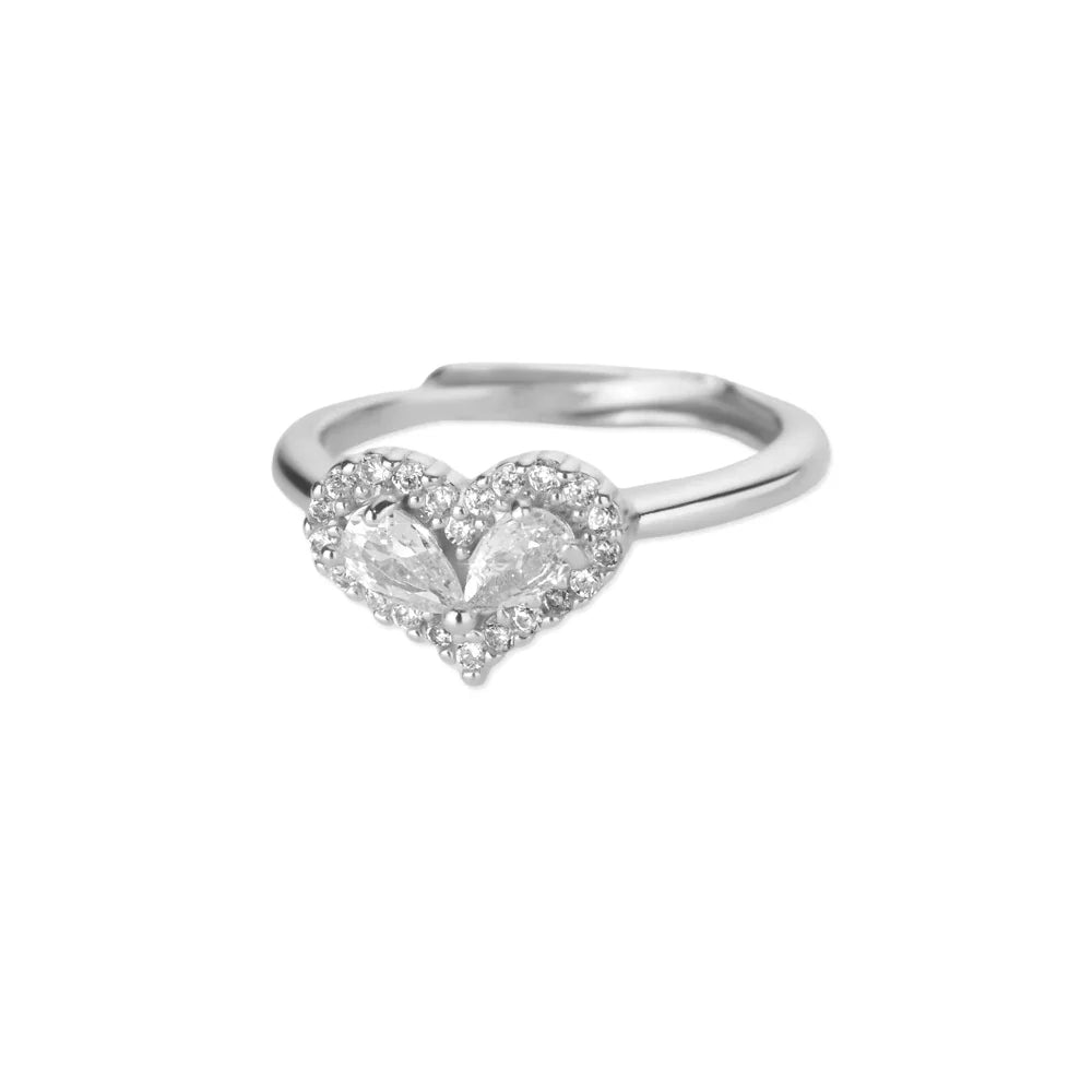 Zircon Colored Heart Ring For Women Gold Color Stainless Steel Heart Adjustable Ring Wedding Anniversary Waterproof Jewelry Gift