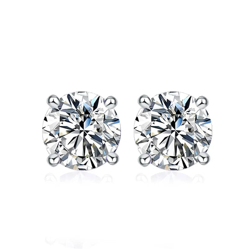 NeeTim 0.5ct 1ct 2ct Moissanite Stud Earrings for Women 925 Sterling Silver Pink Black Blue Grey Sparkling Lab Diamond Earring