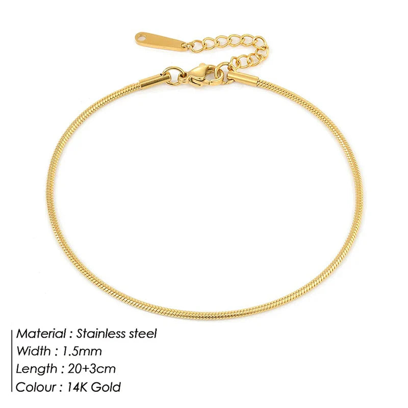 SUNIBI Stainless Steel Snake Chain Anklet for Women Summer Beach Gold Color Anklets Fashion Jewelry Dropshipping Wholesale