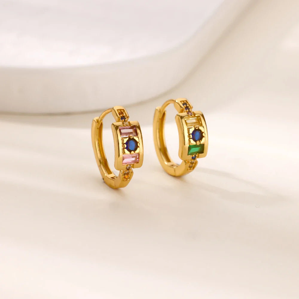 Round Shiny Zirconia Earrings for Women Stainless Steel Gold Color Piercing Earrings 2025 New Fashion Jewelry Mother's Day Gift