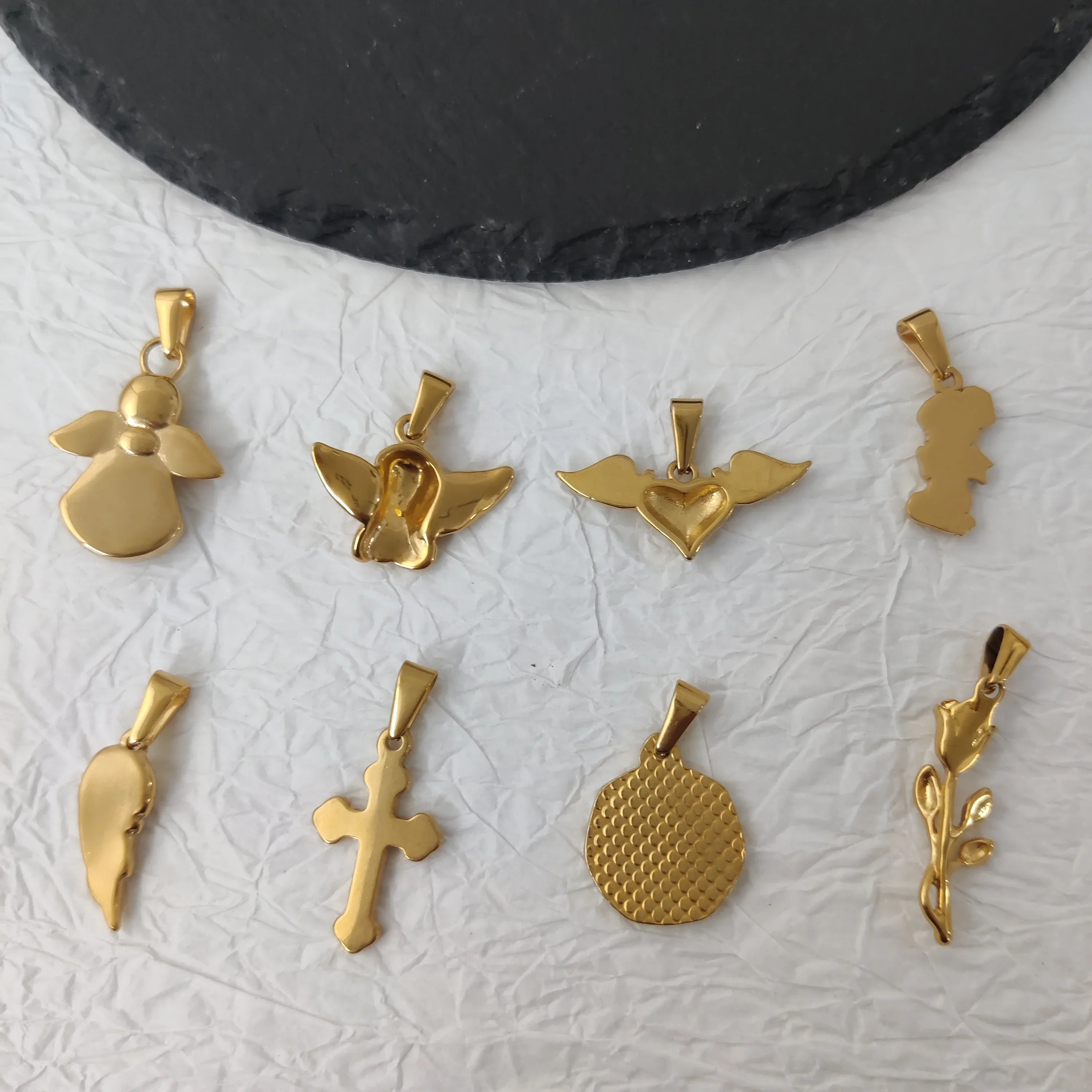 Tarnish Free Pendant Angel Cross Heart Diy Stainless Steel Gold Plated Vintage Charm for Women Necklace Jewelry Making
