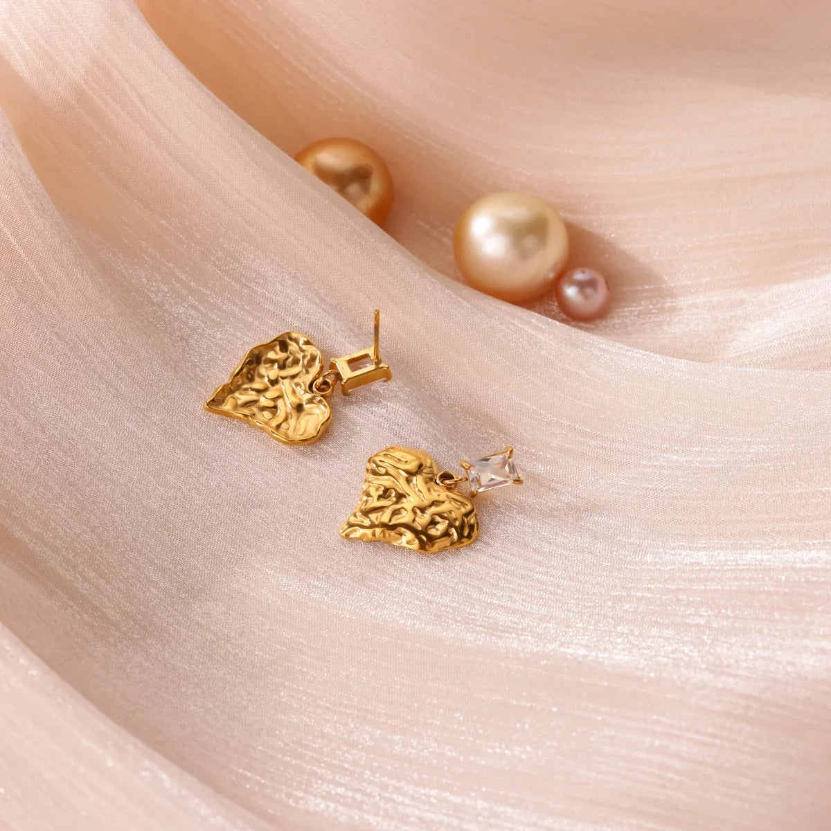 Vintage Gold Color Heart Hoop Earrings For Women Stainless Steel Geometric Piercing Earring Luxury Zircon Jewelry Wedding Gift
