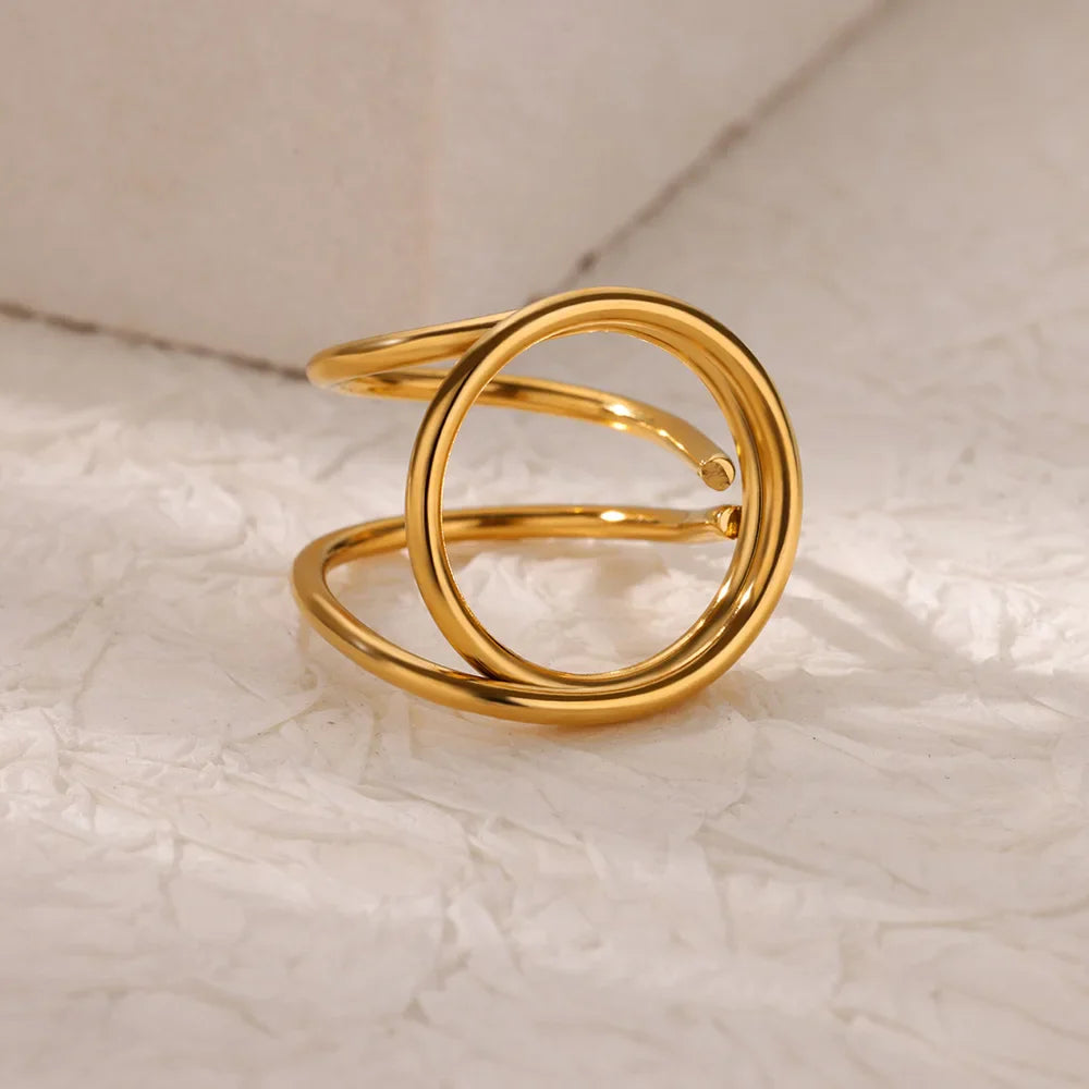 Double Heart Rings For Women Gold Color Stainless Steel Open Adjustable Ring Female Fashion Party Wedding Aesthetic Jewelry Gift