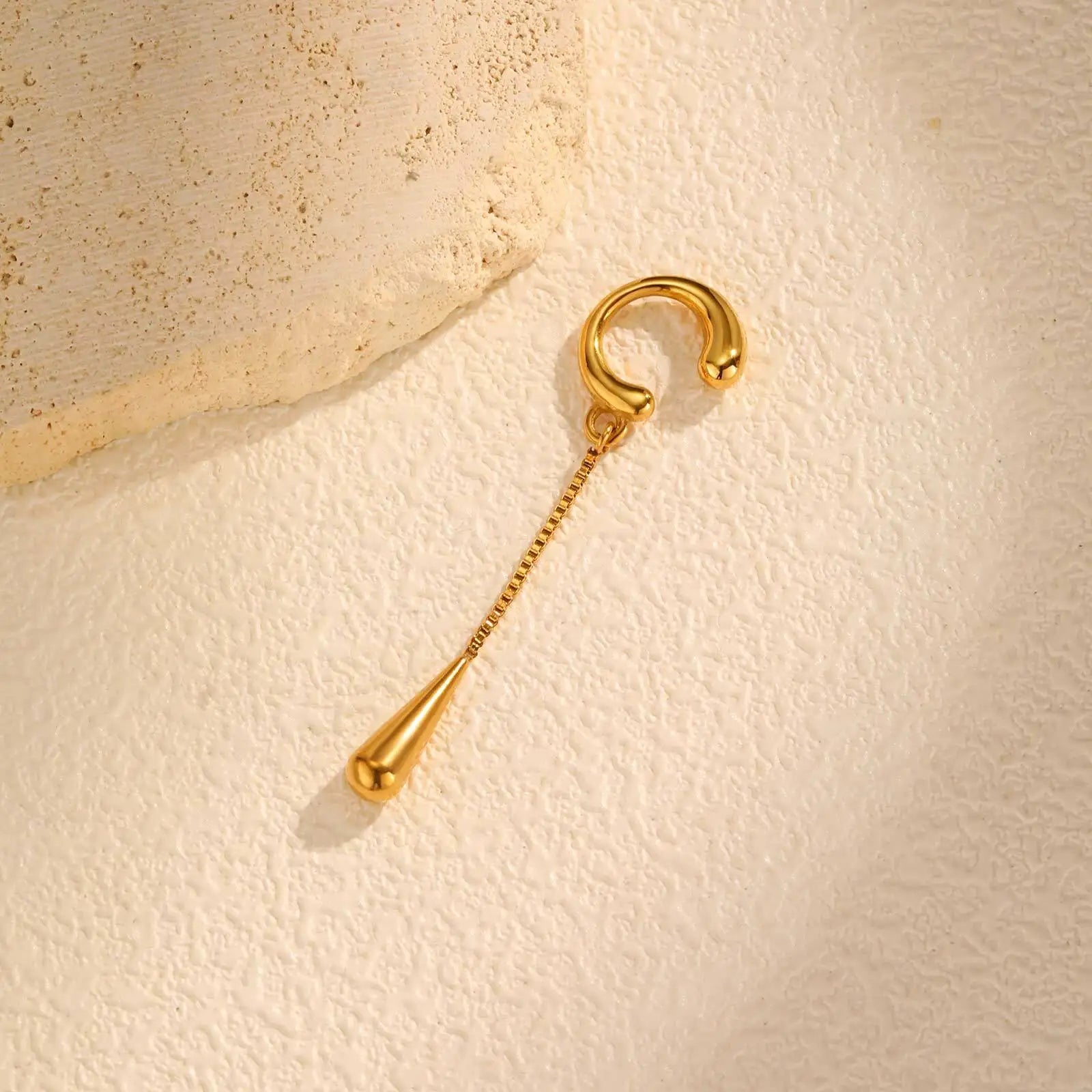 C-shaped Metal Teardrop Tassel Ear Cuff Clip Earrings for Women 1piece, No Piercings, Ear Cartilage Clips