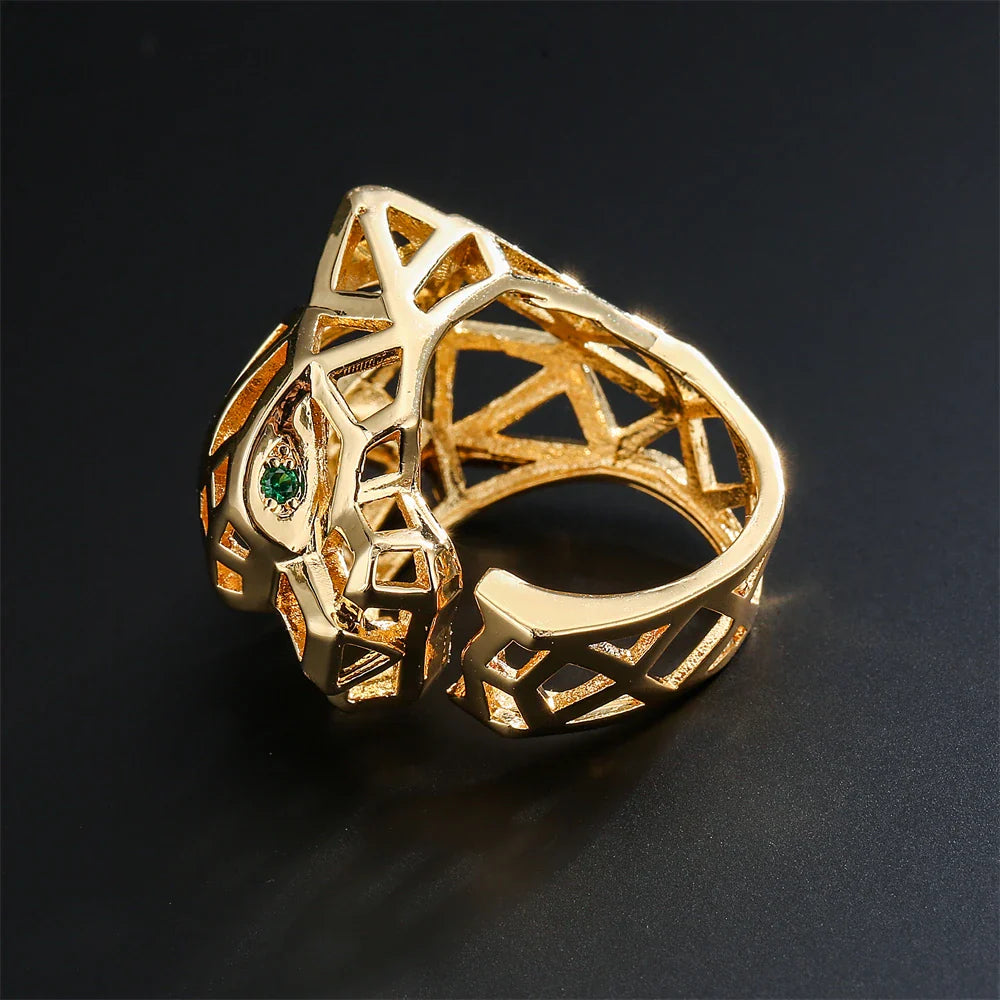2025 New Fashion Statement Big Animal Ring For Women Girl Party Jewelry Gold Color Hollow Leopard Open Ring Wholesale