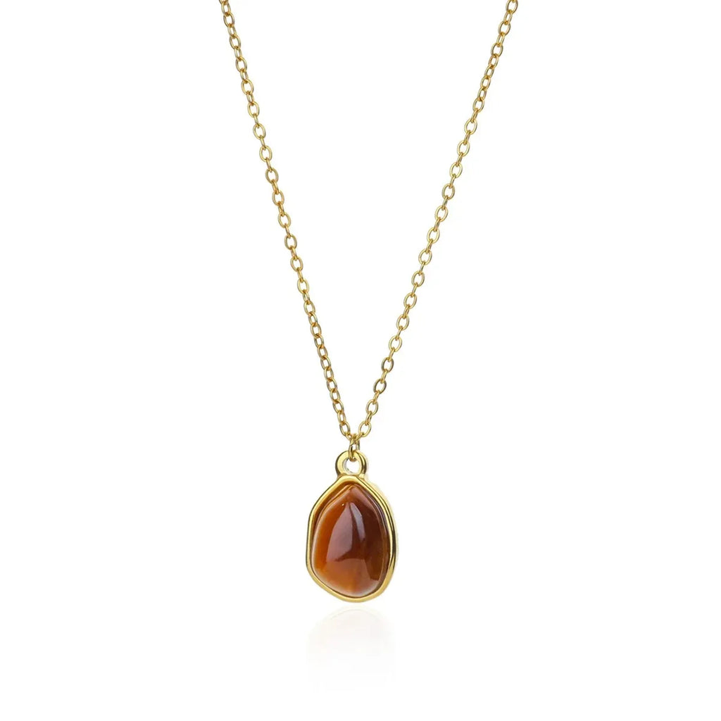 Fashion Stone Opal Oval Necklace For Women Stainless Steel Gold Color Oval Stone Pendant Necklace Wedding Aesthetic Jewelry Gift