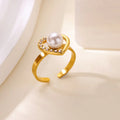Fashion Pink Heart Zircon Rings for Women Gold Color Stainless Steel Imitation Pearl Ring Elegant Aesthetic Wedding Jewelry Gift