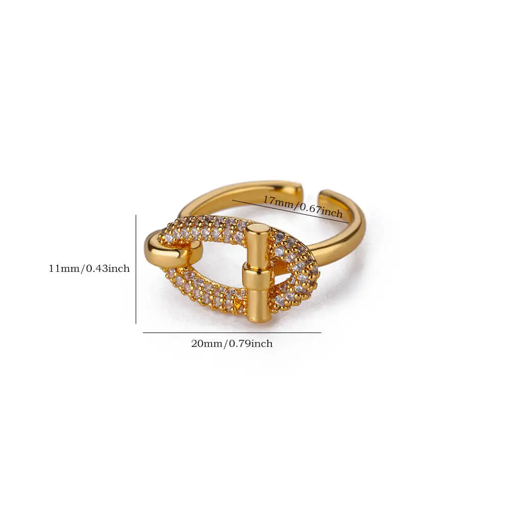 Stainless Steel Oval Hollow Zircon Open Rings For Women Gold Color Trendy Wedding Aesthetic Ring Summer Jewelry Accessories BFF