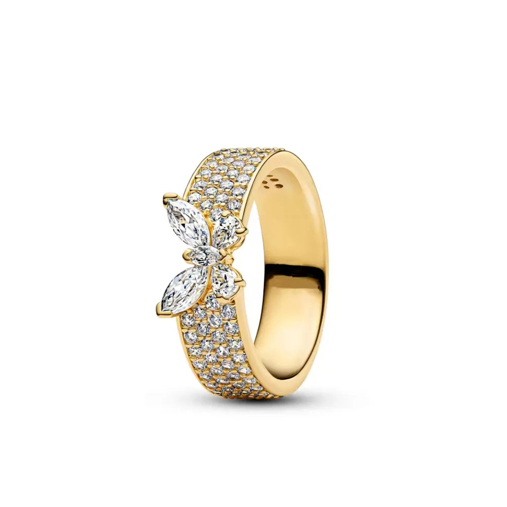 2026 Hot Selling 925 Sterling Silver Heart-Shaped Butterfly Flower Ring, Exquisite and Charming Jewelry Gift for European Women