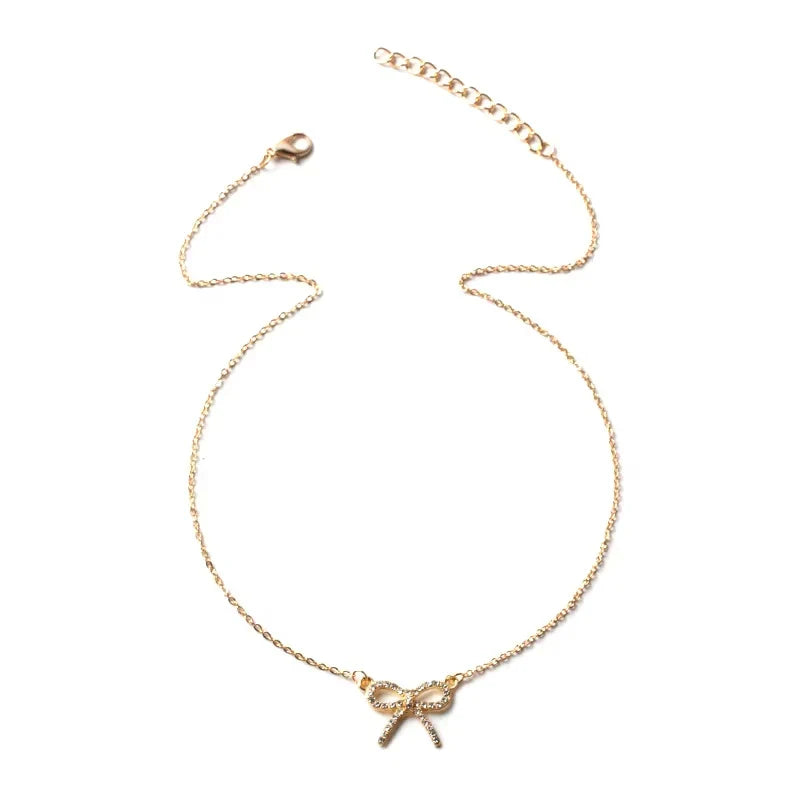 Fashion Rhinestone Bow Pendant Necklace For Women Exquisite Zircon Bowknot Choker Necklaces Office Party Jewelry Lady Gifts