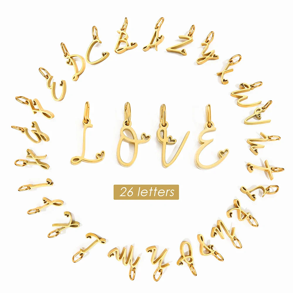 Personalized Stainless Steel Heart Alphabet Pendant DIY Accessories for Necklace Woman Men Jewelry Initials Birthday Gift A-Z