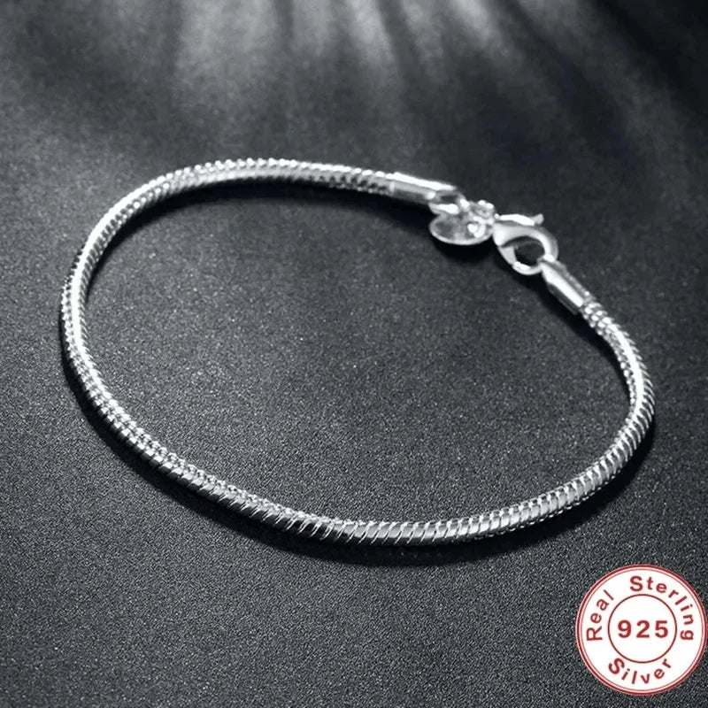 925 sterling silver 3MM Snake Chain Bracelet Men Hip Hop Simple Bracelet For Women Fashion Charm Punk Party Jewelry Wholesale