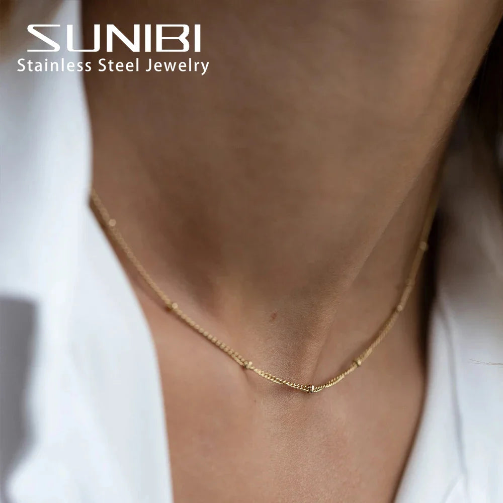 SUNIBI Gold Color Stainless Steel Chain Choker Necklace Women Chain Necklace Sets for Women Gift Jewelry Wholesale