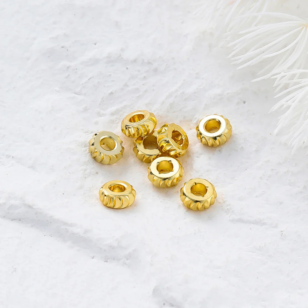 50pcs/lot 14K 18K Gold Color Fancy Wheel Metal Round Beads Necklace Bracelet Loose Spacer Beads For Jewelry Making Findings