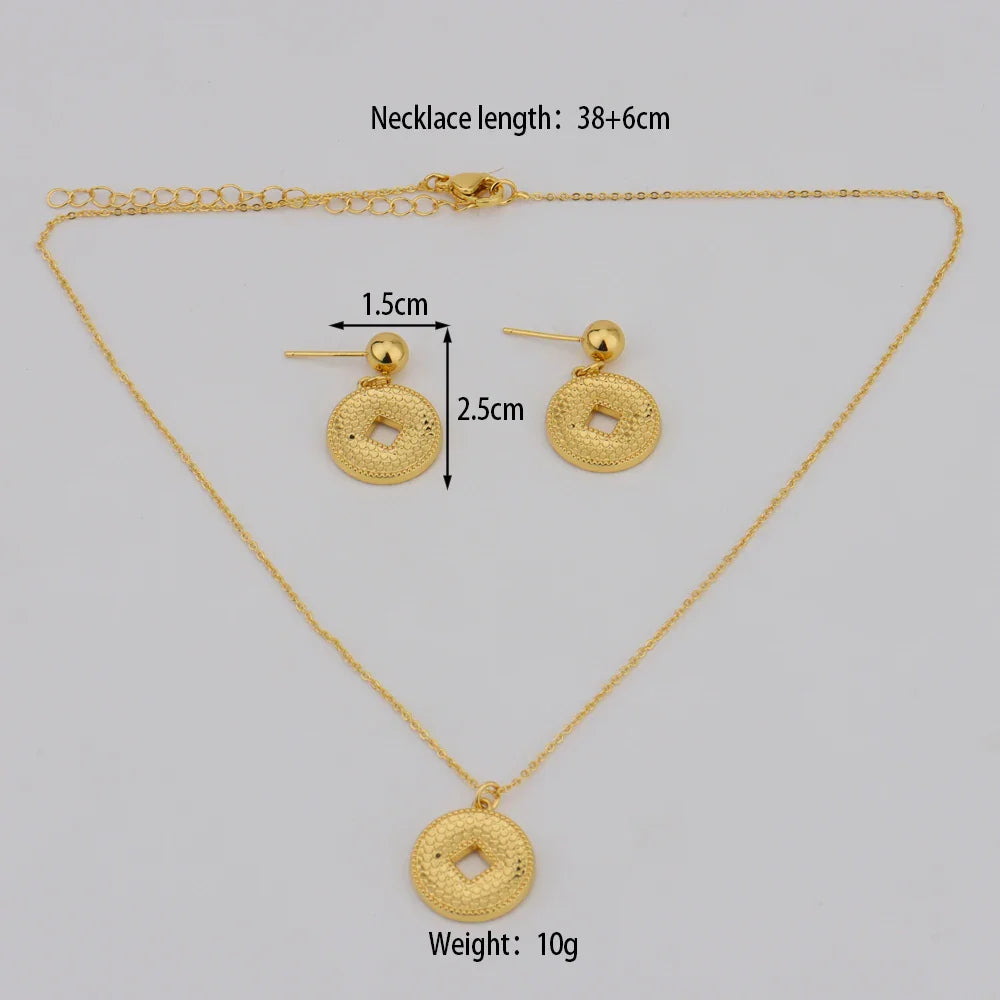 Dubai Gold Color Pendant Necklaces jewelry for Women Costume Necklace Earrings Sets Nigerian Wedding Party Gifts