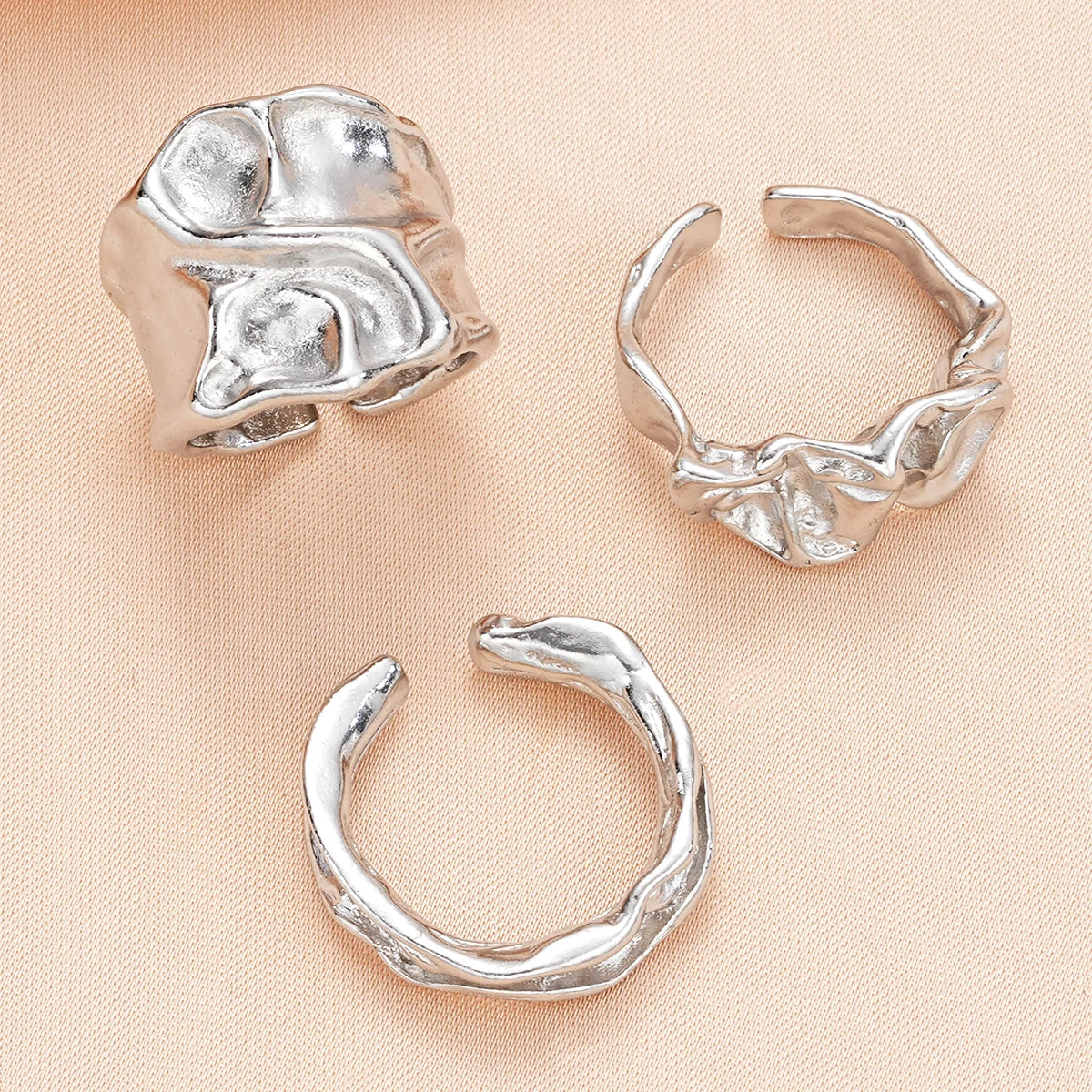 3 Pcs Punk Chunky Irregular Rings Set for Women Creative Geometric Adjustable Open Finger Rings Fashion Statement Jewelry Girls