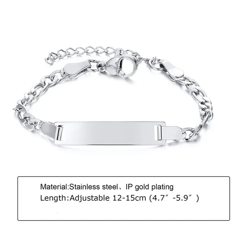 Custom Personalized Name ID Bracelet Gilrs Boy Gifts, Stainless Steel Curb Chain Link Crown Bracelet Not Allergic