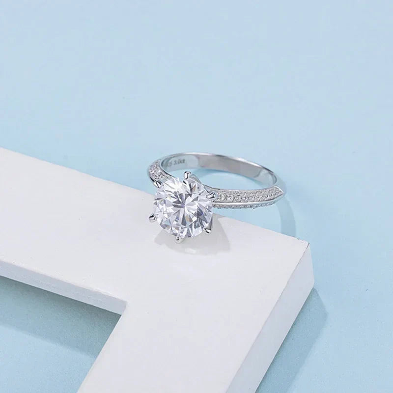 NeeTim 5 Carat Moissanite Wedding Rings For Women 925 Sterling Silver Eternity with White Gold Plated Band Engagement Jewelry