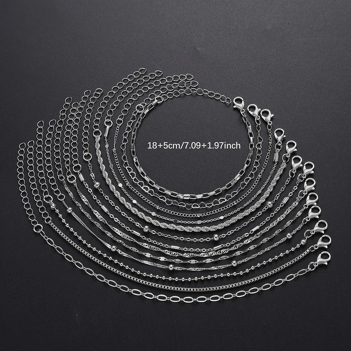 13Pcs/Set Stainless Steel Bracelet for Women, Silver Gold Color Multi Style Combination Chain, Waterproof Exquisite Jewelry Gift
