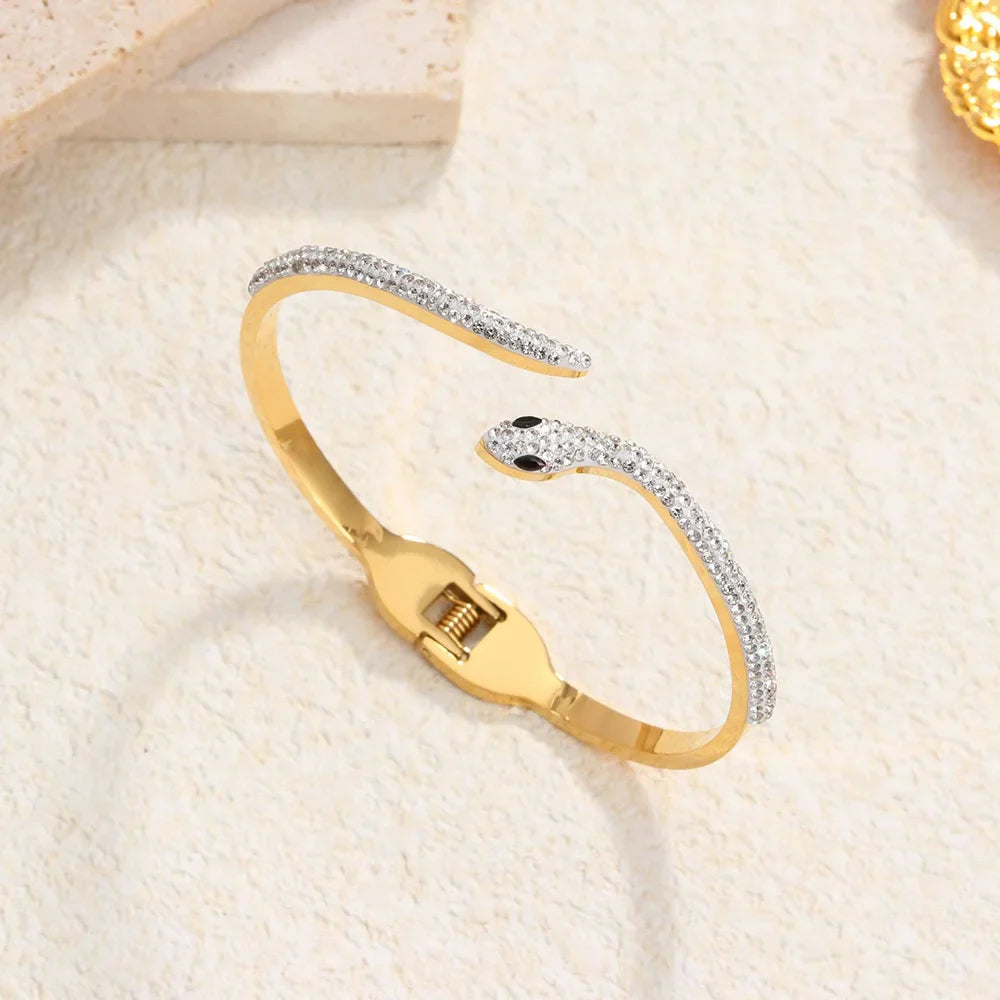 Classic stainless steel zircon enamel women's bracelet, high quality waterproof metal bracelet, wedding party jewelry