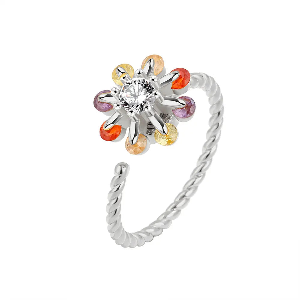 SMJEL Fidget Spinner Ring Anxiety for Women Multiple Crystal Flower Eye Butterfly Animal Ring Rotate Anti Stress Wedding Jewerly