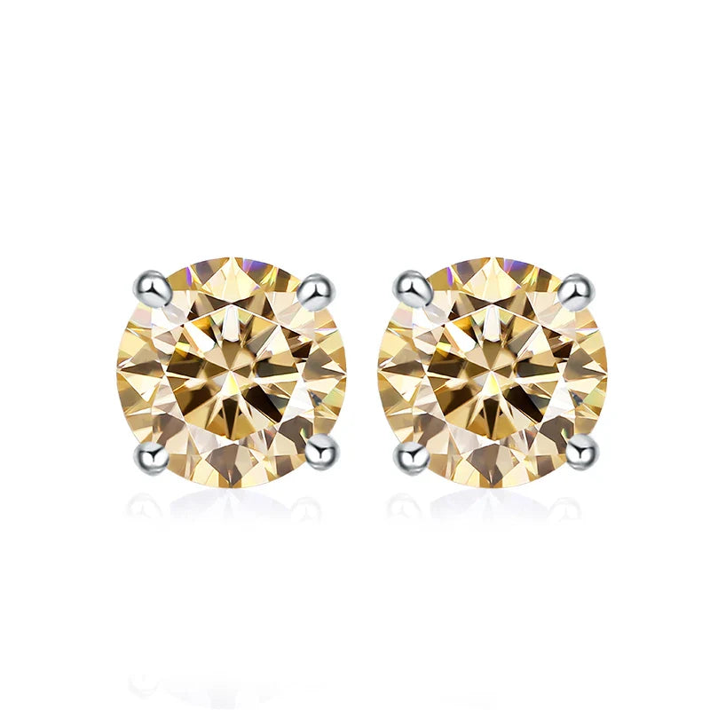 NeeTim 0.5ct 1ct 2ct Moissanite Stud Earrings for Women 925 Sterling Silver Pink Black Blue Grey Sparkling Lab Diamond Earring