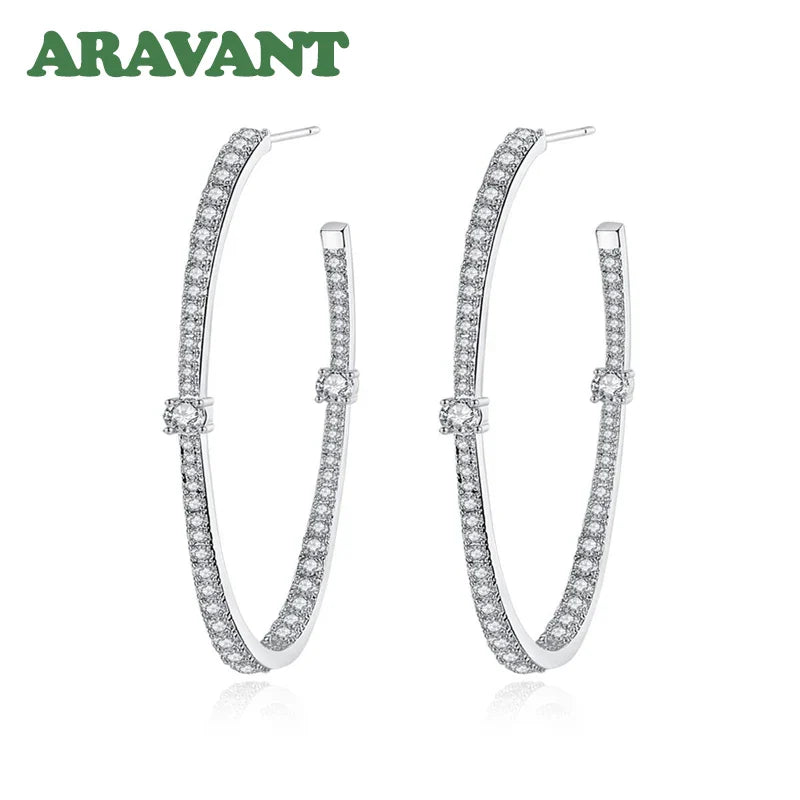 Aravant 925 Silver 48mm Zircon Hoop Earrings For Women Girls Fashion Jewelry
