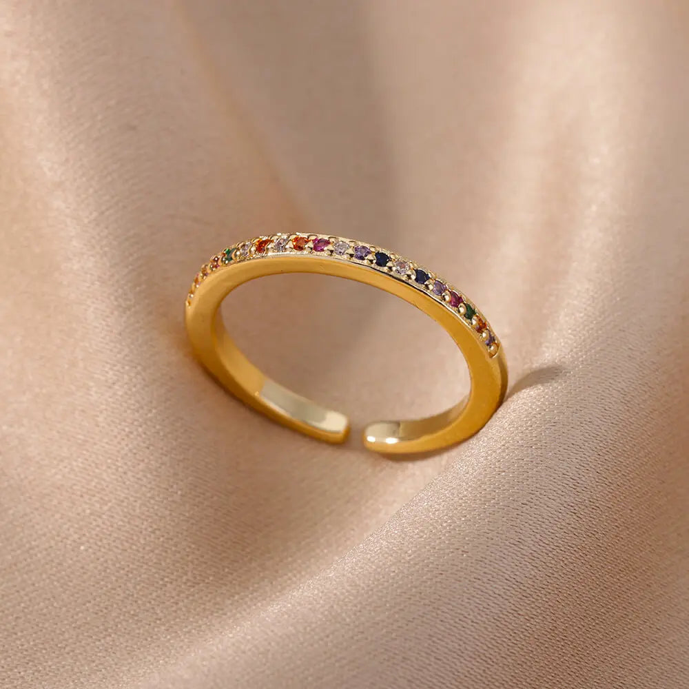 Colorful Zircon Rings For Women Gold Color Stainless Steel Fashion Cubic Zirconia Ring 2023 Trend Aesthetic Wedding Jewelry Gift