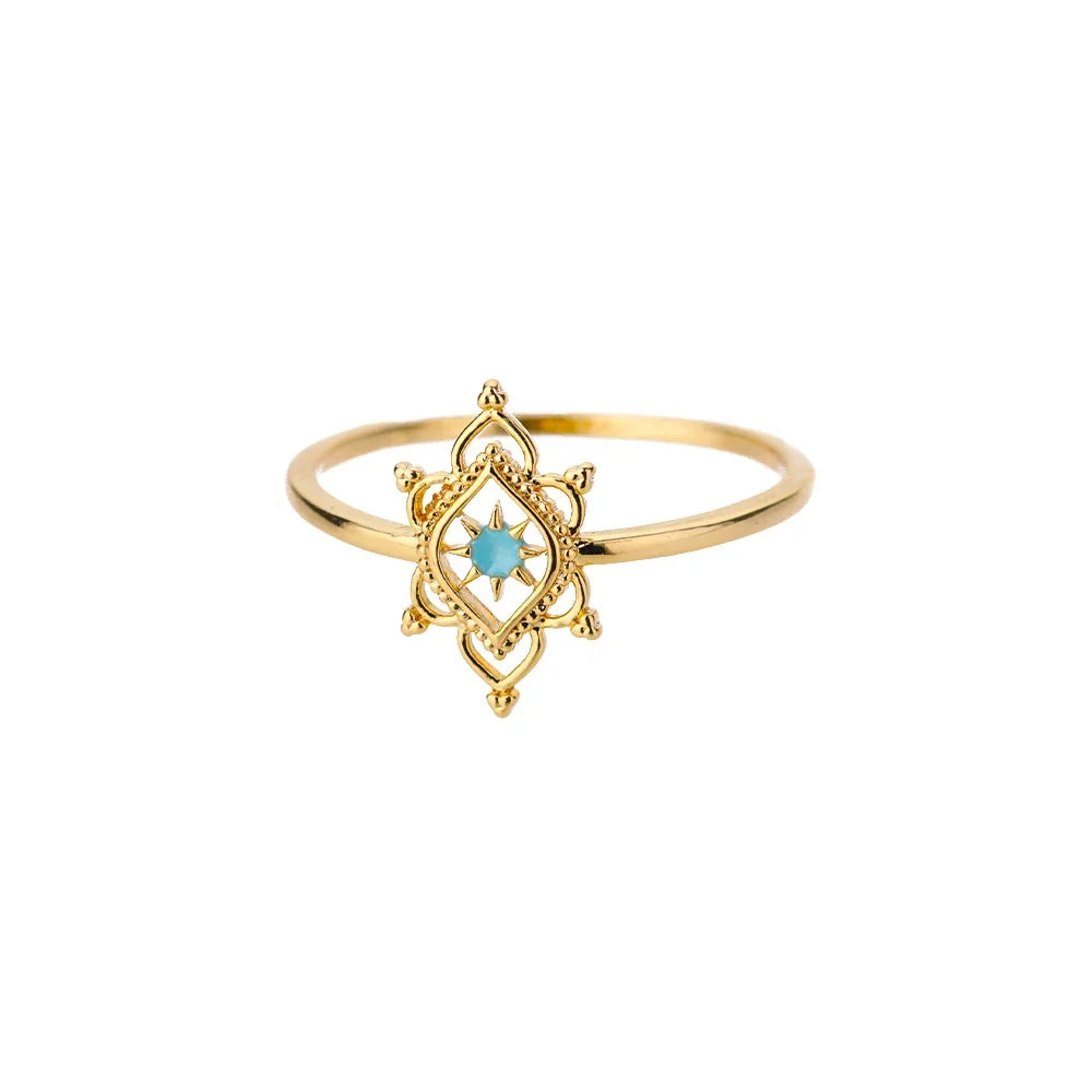 Stainless Steel Lotus Flower Ring for Women Gold Color Vintage Stone Opal Oval Flower Ring Fashion Aesthetic Jewelry Gift
